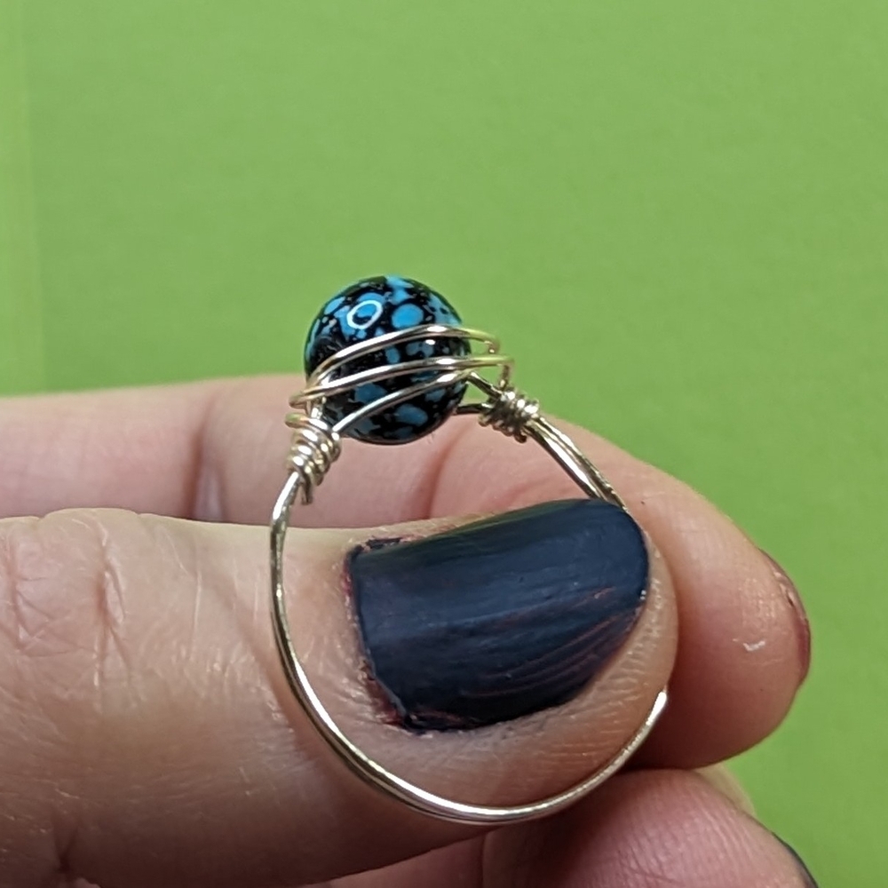Elegant Blue and Silver Wire Wrapped Ring